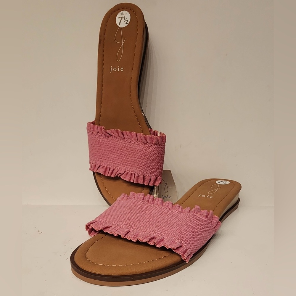 Joie Eidel Ruffled Leather Slide Sandals in Women's Pink Size 7.5 - Picture 2 of 9